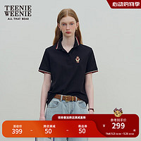 Teenie Weenie小熊女装2024年夏季简约干练条纹Polo衫短袖T恤 黑色 165/M