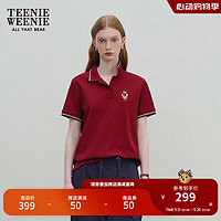 Teenie Weenie小熊女装2024年夏季简约干练条纹Polo衫短袖T恤 酒红色 155/XS