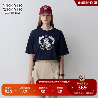 Teenie Weenie小熊字母短袖圆领T恤女2024夏季女t恤 藏青色 165/M