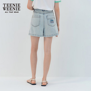 Teenie Weenie小熊女装2024夏季元气少女时尚通勤宽松牛仔短裤 浅蓝色 160/S