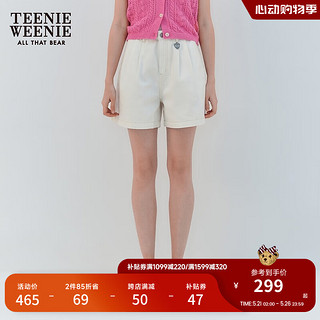 Teenie Weenie小熊女装2024夏季元气少女时尚通勤宽松牛仔短裤 白色 165/M