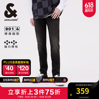 杰克·琼斯（JACK&JONES）春夏潮简约百搭休闲水洗猫须弹力修身牛仔裤长裤男224232043 A16深灰牛仔 常规 175/82A/MLW