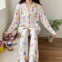 婧麒(JOYNCLEON)春夏家居服女士开衫睡衣宽松套装家居外出舒适透气 紫色笑脸 L码