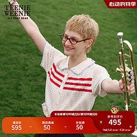Teenie Weenie小熊2024年夏季镂空短袖条纹针织开衫薄款时尚女 象牙白 160/S