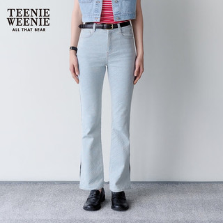 Teenie Weenie小熊牛仔裤女2024年夏季高腰提花牛仔喇叭裤时髦长裤复古 浅蓝色 155/XS
