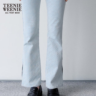 Teenie Weenie小熊牛仔裤女2024年夏季高腰提花牛仔喇叭裤时髦长裤复古 浅蓝色 155/XS