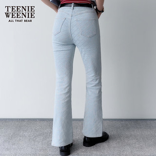 Teenie Weenie小熊牛仔裤女2024年夏季高腰提花牛仔喇叭裤时髦长裤复古 浅蓝色 155/XS