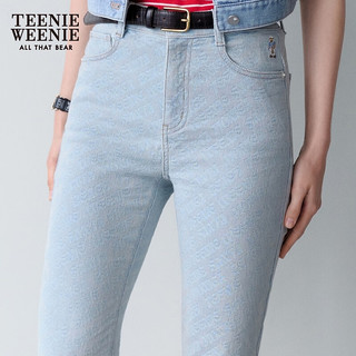 Teenie Weenie小熊牛仔裤女2024年夏季高腰提花牛仔喇叭裤时髦长裤复古 浅蓝色 155/XS