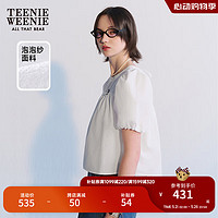 Teenie Weenie小熊2024年夏季泡泡纱短袖娃娃衫少女感宽松衬衫 白色 155/XS