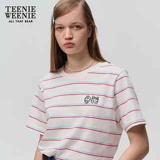 Teenie Weenie小熊&芝麻街联名2024休闲通勤撞色条纹圆领T恤女 撞色 155/XS