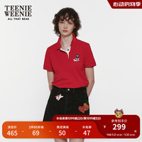 Teenie Weenie小熊2024年夏季新款短袖POLO衫T恤白色短款上衣女士