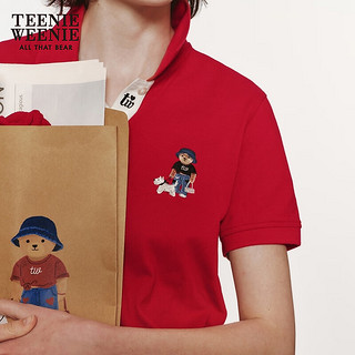 Teenie Weenie小熊2024年夏季短袖POLO衫T恤白色短款上衣女士 红色 165/M