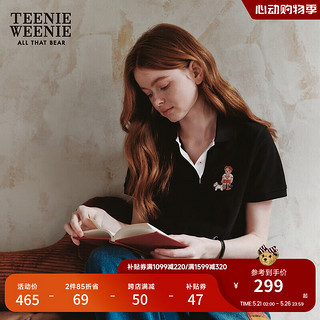 Teenie Weenie小熊2024年夏季短袖POLO衫T恤白色短款上衣女士 黑色 165/M