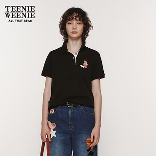 Teenie Weenie小熊2024年夏季短袖POLO衫T恤白色短款上衣女士 黑色 175/XL