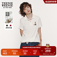 Teenie Weenie小熊2024年夏季短袖POLO衫T恤白色短款上衣女士 象牙白 155/XS