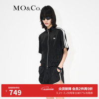 MO&Co.运动风撞边醋酸混纺短袖小立领夹克外套设计感小众 黑色 S/160