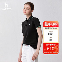 哈吉斯（HAZZYS）女装 春秋女POLO领纯色简约百搭女T恤衫ASTSE03BE04 170/92A42 黑色BK