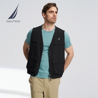 诺帝卡(NAUTICA)男装24春夏尼龙四面弹凉感舒适休闲V领马甲背心JE4105 黑色0TB S