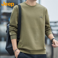 吉普（JEEP）卫衣男春季圆领长袖T恤男士潮流宽松休闲百搭衣服男装 军绿 4XL