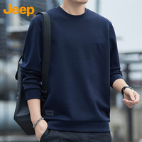 吉普（JEEP）卫衣男春季圆领长袖T恤男士潮流宽松休闲百搭衣服男装 藏青 L