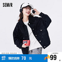 森马（Semir）牛仔外套女撞色翻领印花夹克春秋款潮流宽松秋装103522108012