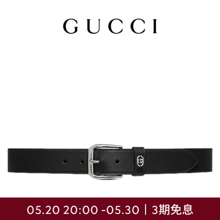 GUCCI古驰饰互扣式双G细节腰带 黑色 90