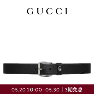 GUCCI古驰饰互扣式双G细节腰带 黑色 90