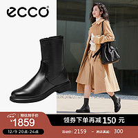 爱步（ECCO）靴子女 保暖真皮中筒烟筒靴女 都市阿姆222003 黑色22200351052 35