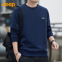 吉普（JEEP）卫衣男春秋季宽松圆领长袖T恤男士打底衣服男装 蓝色 L 