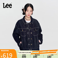 李 Lee商场同款24春夏新品舒适版浮雕Logo清水洗女翻领牛仔夹克外套 清水洗