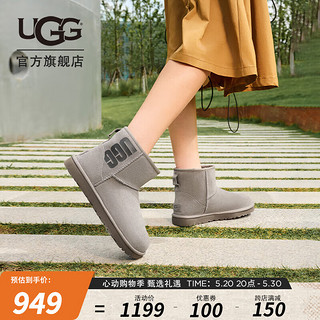 UGG秋季女士靴平底休闲纯色LOGO时尚短靴经典雪地靴 1108231 GREY | 灰色 36