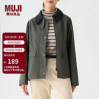 无印良品（MUJI）女式 不易沾水 灯芯绒领夹克 短款休闲外套  BDE92C4S 烟熏绿色 L 165/88A