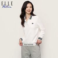 ELLE Active 2023秋冬新款白色运动休闲polo领卫衣女宽松长袖上衣