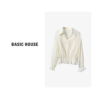 Basic House/百家好秋季时尚气质小众翻领长袖衬衫B0623H54682 蓝色 S80-110斤