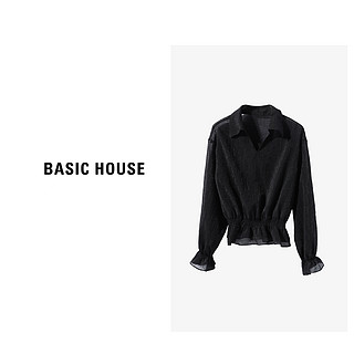 Basic House/百家好秋季时尚气质小众翻领长袖衬衫B0623H54682 蓝色 S80-110斤