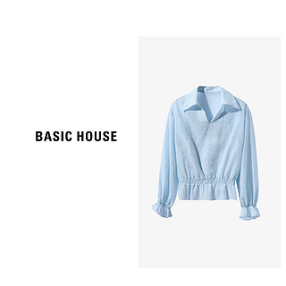 Basic House/百家好秋季时尚气质小众翻领长袖衬衫B0623H54682 黑色 L120-135斤