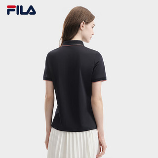 FILA 斐乐女子针织短袖POLO衫2024夏季休闲基础简约上衣 传奇蓝-NV 180/96A/XXL