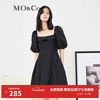 MO&Co. 摩安珂 春季方领泡泡袖虎纹肌理感连衣裙MBB1DRS039 黑色 M/165