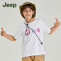 百亿补贴：Jeep 吉普 童装儿童短袖T恤2024夏季新款男童字母纯棉休闲上衣夏装