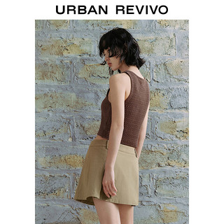 URBAN REVIVO 女士时尚编织纹理棉质短款无袖针织背心 UWL940065 深棕色  S