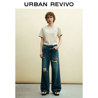 URBAN REVIVO 女装时尚休闲简约趣味萌宠短袖T恤衫 UWL440159 浅卡其 S