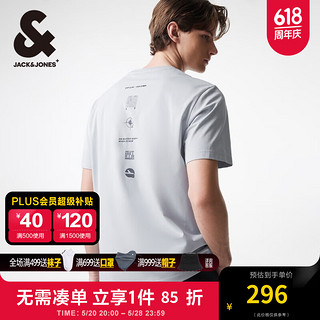 杰克·琼斯（JACK&JONES）夏季男士常规直筒版型字母印花设计圆领短袖T恤男装224201163 浅蓝色C42 常规 浅蓝色C42 175/96A/M