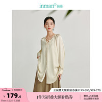 茵曼(INMAN)新中式圆珠扣衬衫2024夏季女装新款系带大V领宽松通勤衬衣 梨花杏