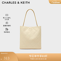 CHARLES&KEITH大容量菱格链条单肩托特包包女包女士CK2-20782000 Beige米色 XL