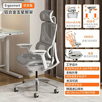 即领即用、88VIP：DBL 达宝利 Ergosmart优享版 人体工学椅 铝合金五星脚架+灰框银白色网布