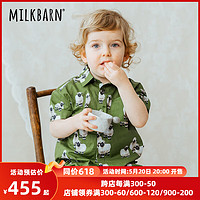 Milkbarn 2024新品儿童套装男女宝宝童装夏季纯棉衬衫短裤两件套 黑脸小羊羔 120cm