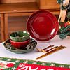SUCCOHOMEWARE 圣诞节送人礼物 陶瓷碗碟盘餐具套装 情侣家用简约碗盘整套 圣诞2人套装 (红色礼盒) 8头