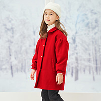 戴维贝拉 女童外套kids冬装毛呢大衣2022新款中大童洋气红色上衣