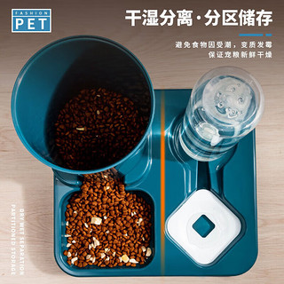 悠梵萌猫碗猫食盆双碗自动饮水喂食器储粮器自动续水+自动喂食 蓝色 大容量蓝色【3斤储粮+1升储水】