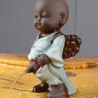 宇轩 紫砂喷水尿童 茶宠摆件 青色